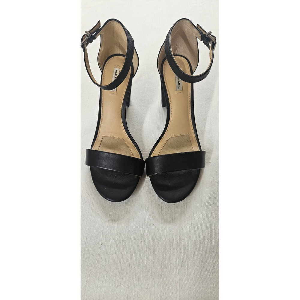 Alex Marie Black Leather Ankle Strap Block Heel Sandals Womens 7.5M